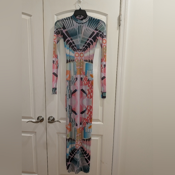 2. NWT SKIMS SUMMER MESH LONG SLEEVE DRESS IN DECO TRAIN - Picture 5 of 7
